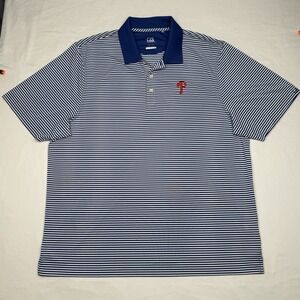 Phillies Cutter & Buck Polo Shirt Mens 2XL Blue White Stripe Dry Fit Golf Polo